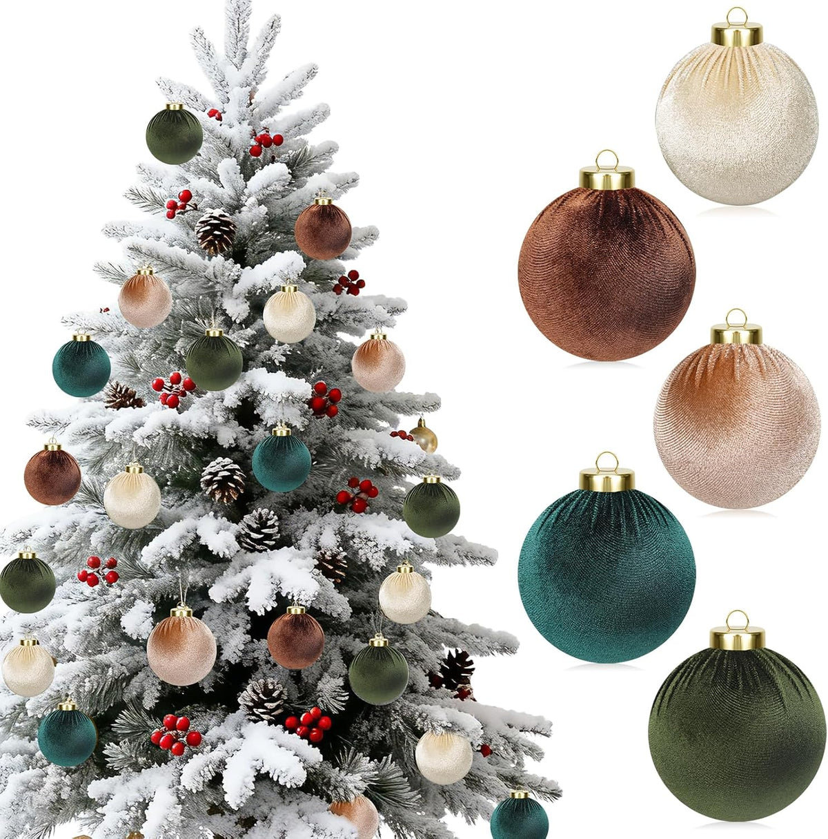 15 Pcs 3.15" Velvet Christmas Ornaments Balls, Xmas Tree Decor-Green