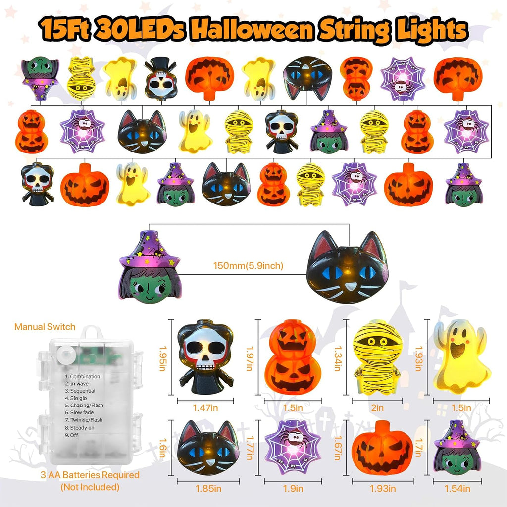 Halloween LED String Lights, 15Ft 30 LED, Battery Powered