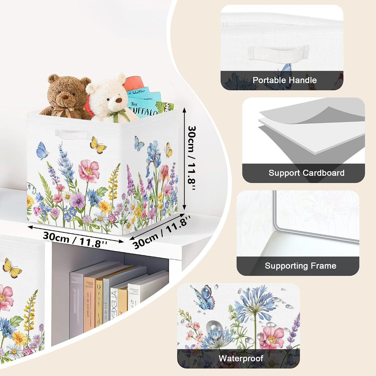 Clastyle 11.8" Flower Storage Basket Set of 3 for Kid Women Toy Clothes Bin