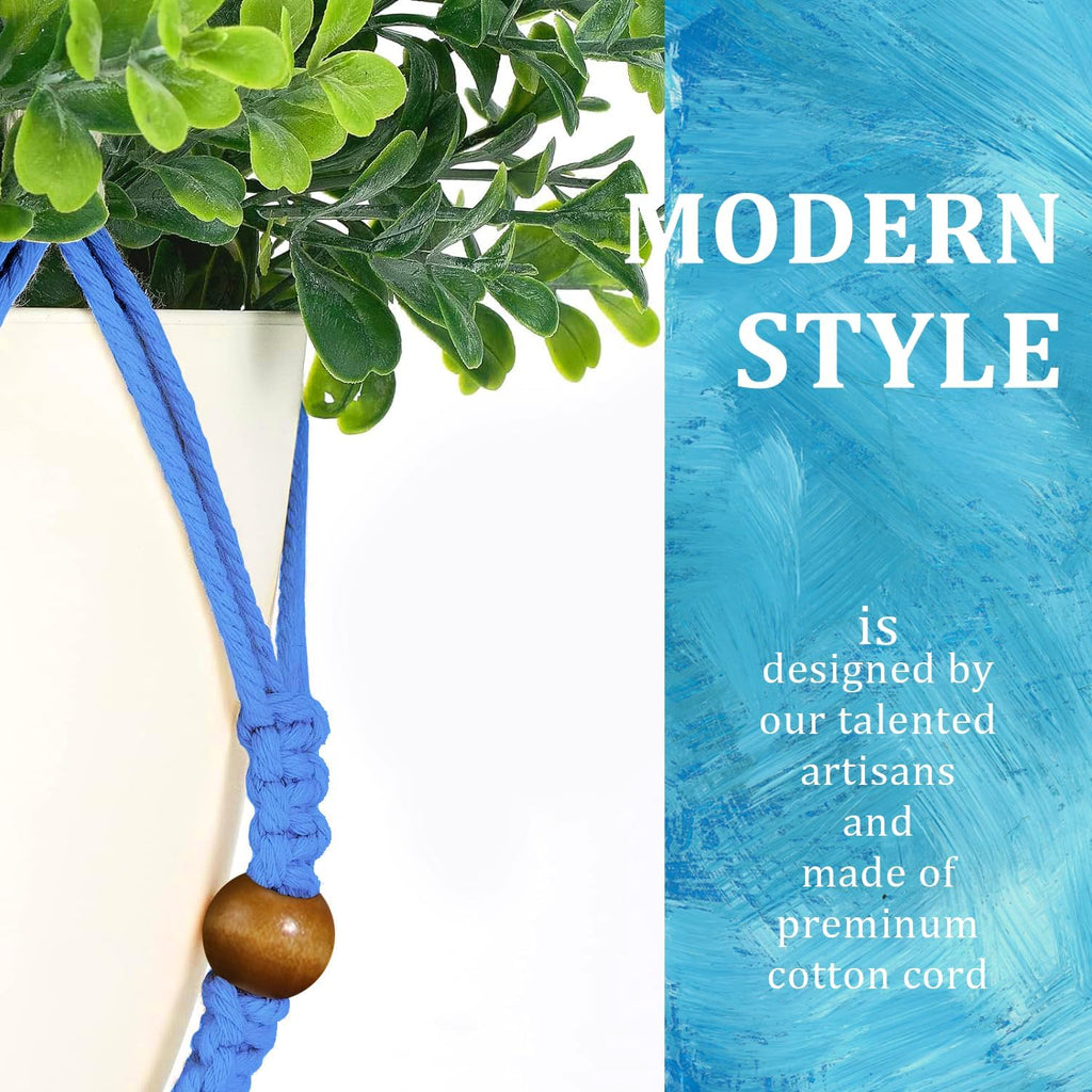 3 Pcs 35 Inch Macrame Plant Hanger Flower Pot Hanging Plant Holder No Tassels Decorative Hanging Planter Basket with Wood Beads for Indoor Outdoor Home Decor (Blue)