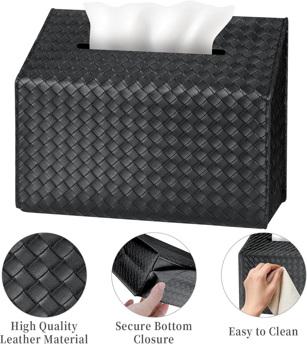 NiHome PU Leather Tissue Box Cover for Kleenex Hand Towels, Black