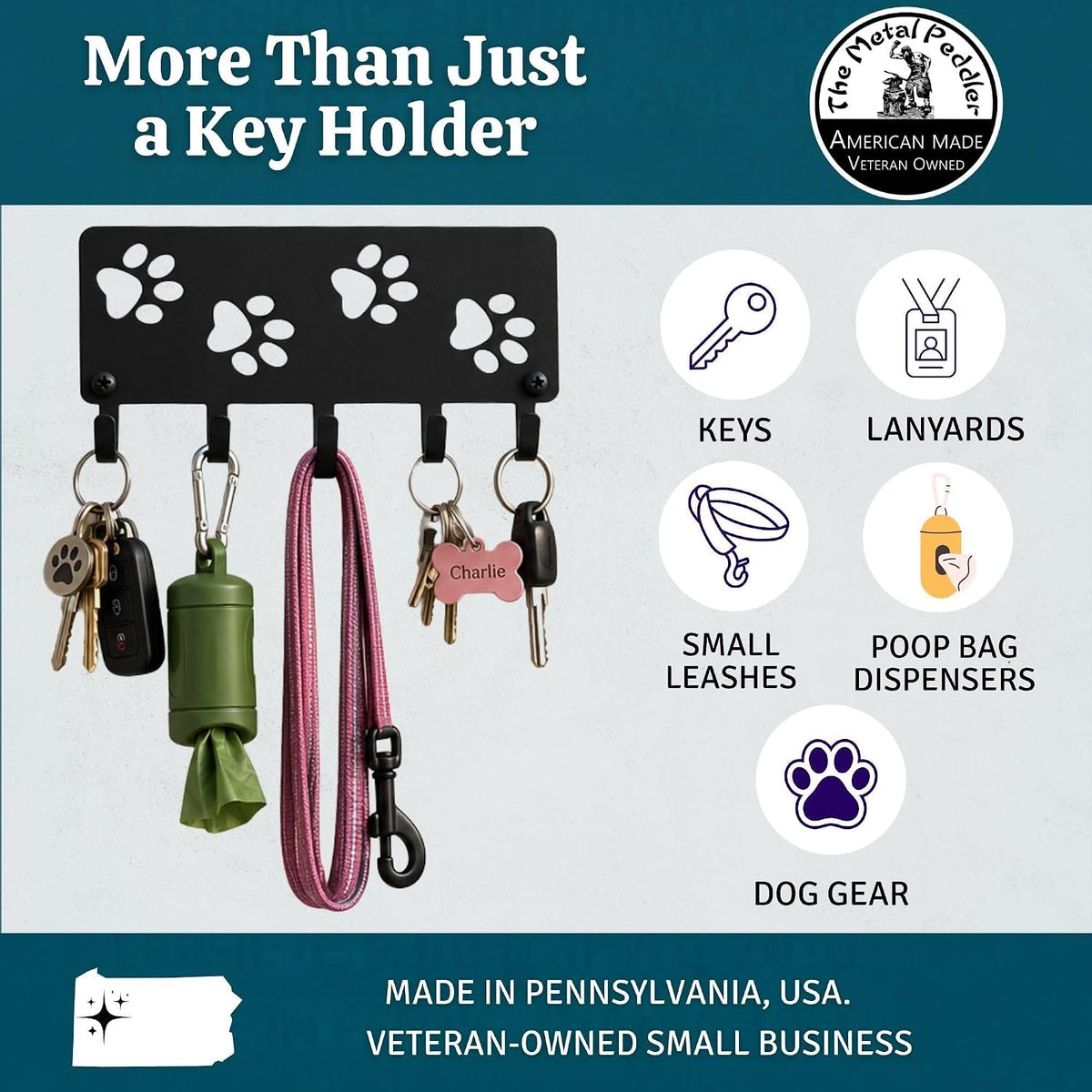 Walking Dog Paws Key Rack & Organizer - Small 6 inch Wide