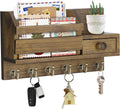 VIS'V Key Holder Wall Mount, Wooden Mail and Key Organizer, Brown