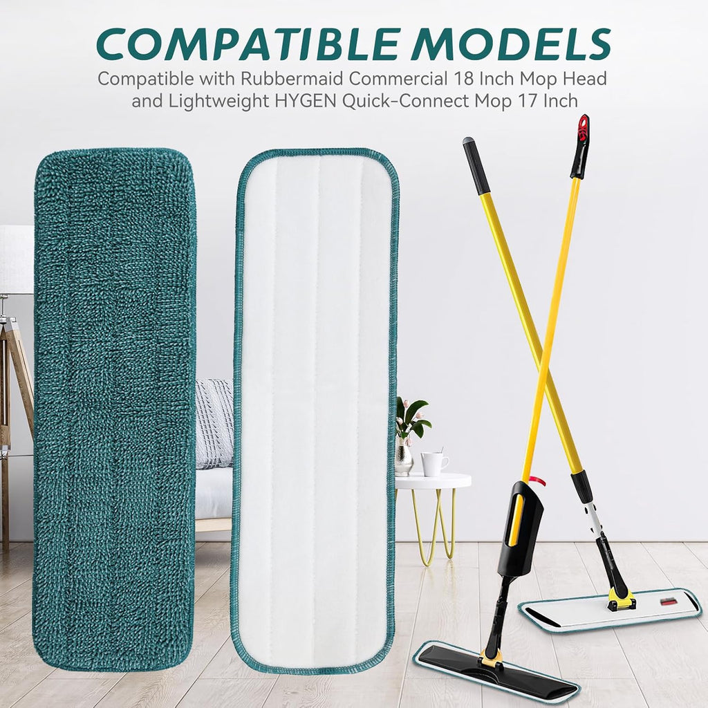 Replacement Mop Pads Fit for Rubbermaid Commercial 18" and 17" Mop - 10 Pack Wet & Dry Commercial Cleaning Reusable Refills Fit for Any Microfiber Flat System 18" and 17" - Green