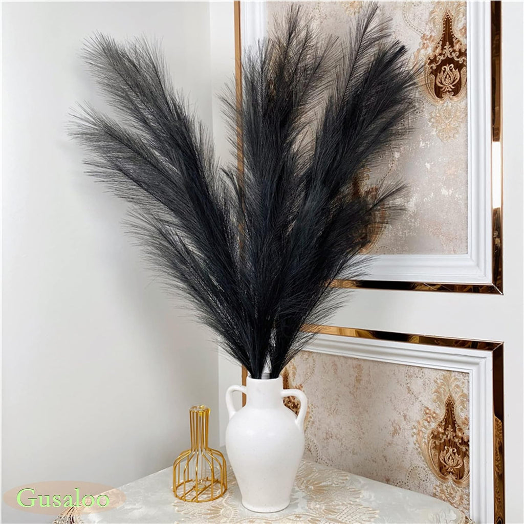 Artificial Faux Pampas Grass Large, 47"/120cm Bundle of 3 Fake Artificial Pampas Grass Decor Tall Fluffy Stems, Floor Vase Filler for Living Room Kitchen Decor Boho Decor Wedding -Black