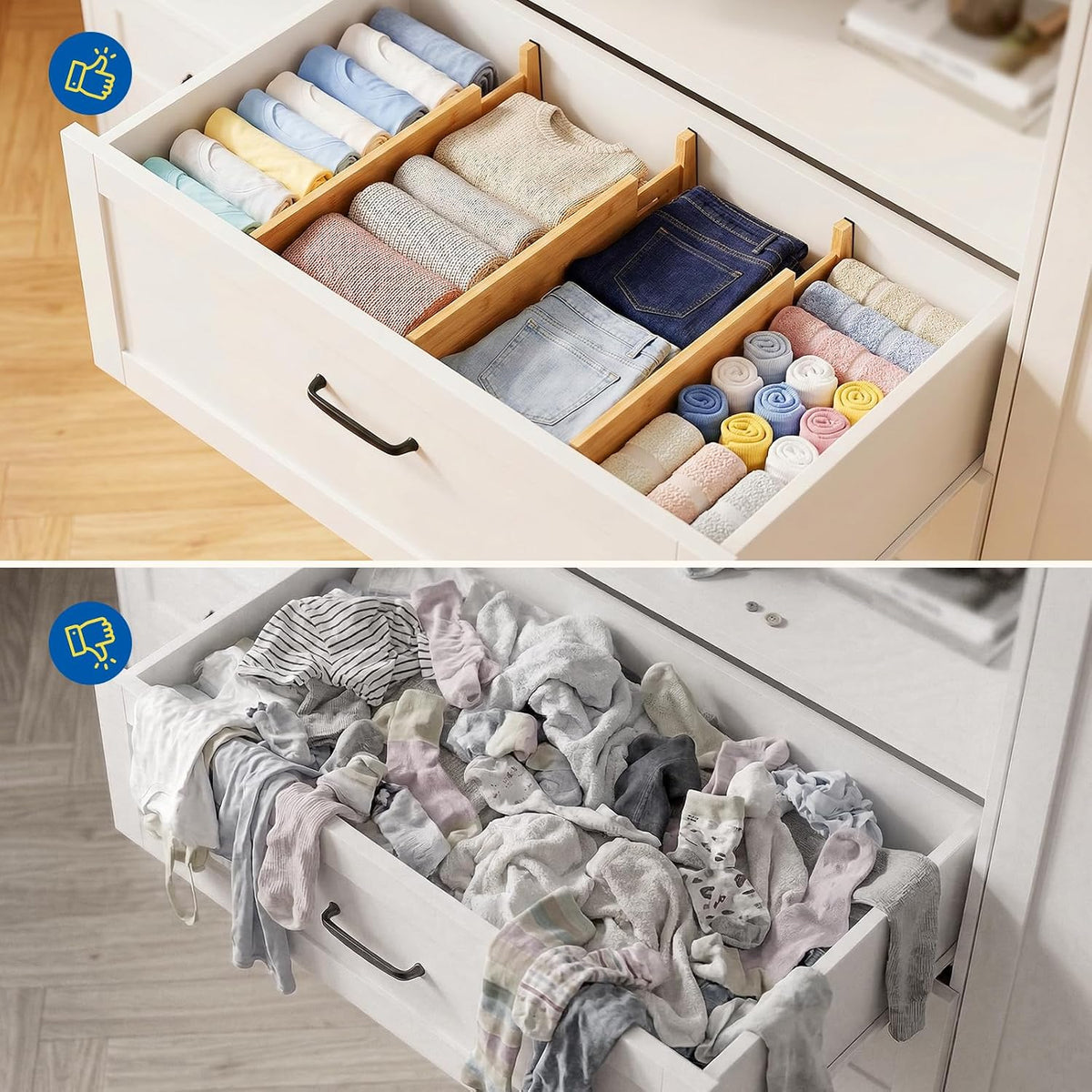 4 Pack 6" Deep Bamboo Drawer Dividers, 17-22" Expandable Kitchen Organizers