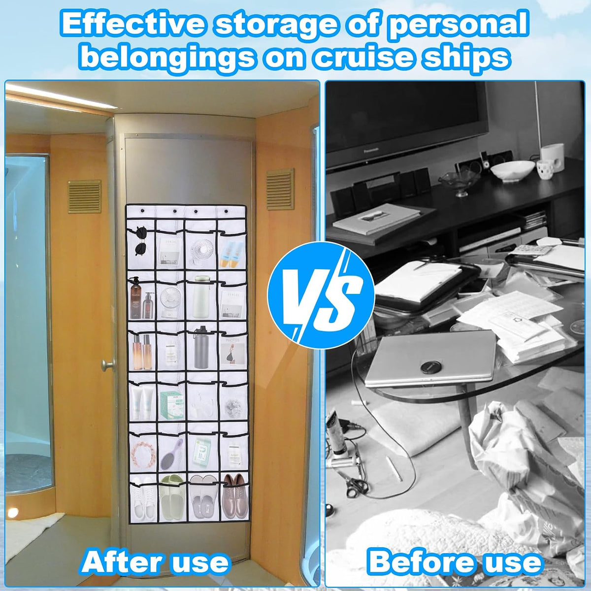 CTTZCKJ Over The Door Organizer For Cruise Ships|2026 Magnetic Door Organizers with 24-Pocket for Cruise Ship|55"x21"|Cruise Over the Door Organizer,Magnetic Shoe Rack for Cruise,Behind-Door Storage