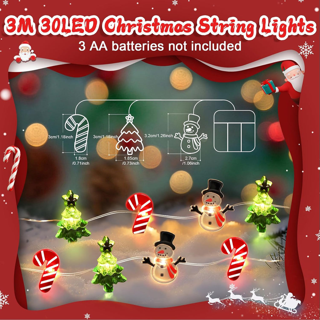 Coquimbo Christmas Lights Decorations, 10FT 30LED Christmas Tree Snowman Crutch String Lights for Home Party Indoor Outdoor Xmas Festive Holiday Decorations