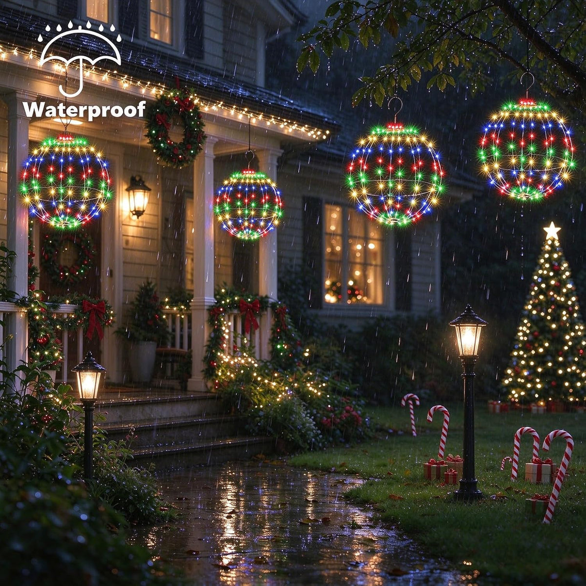 Joomer Solar Christmas Ball Lights, 13in & 11in Foldable Sphere Lights