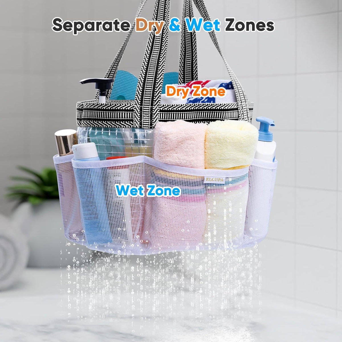 Mesh Shower Caddy Portable for College Dorm Room Essentials with Waterproof Phone Pouch, Shower Bag with Reinforced Bottom for Beach,Camping, Swimming,Gym, Quick Dry Toiletry Bag with 6 Pockets