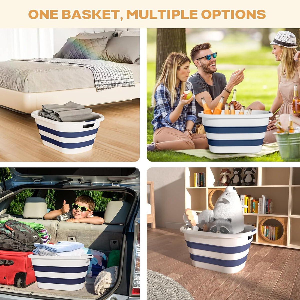 OOAMBB 43L(11.5Gallon) Collapsible Laundry Basket Plastic (Blue, 1 Pack)
