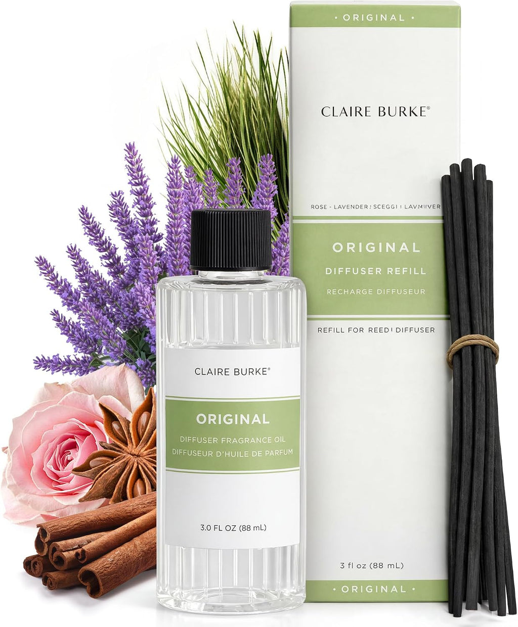 Claire Burke Reed Diffuser Oil Refill, Original, with 12 Reeds, 3 fl oz