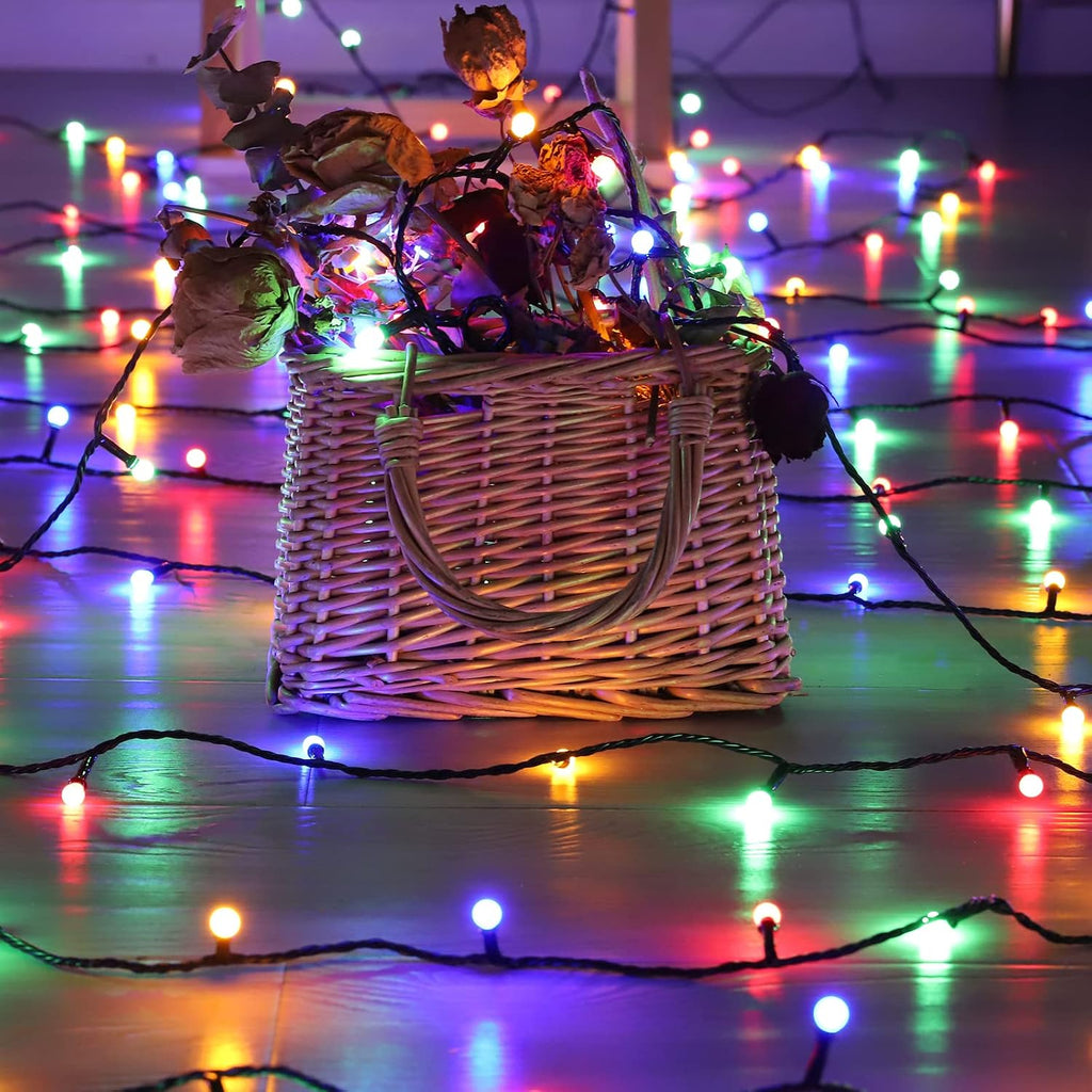 Meteds LED Christmas Lights Outdoor,300LED 105Ft 8 Modes Plug-in Connectable Waterproof Globe String Lights for Outdoor & Indoor Decorations (Multi-Colored)