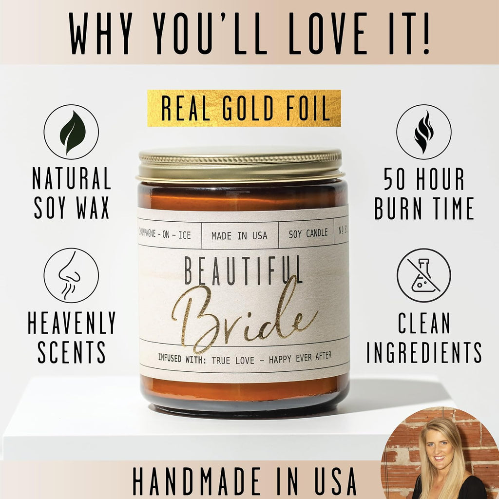 Bridal Shower Gifts Ideas, Best Bridal Shower Gifts for Bride to Be, Bride Gift -' Soy Wedding Candle, w/Champagne on Ice I Bachelorette Gift I 50Hr Burn, USA Made