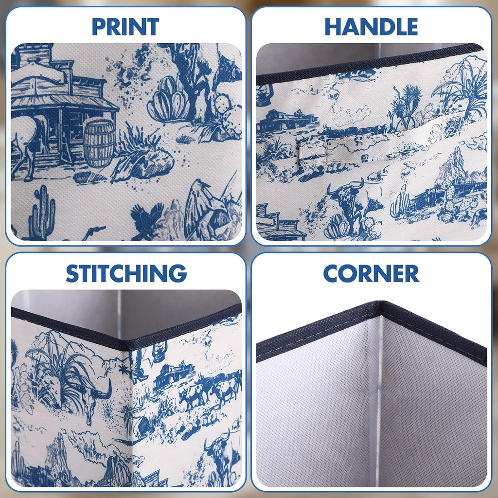 SiliFine 6 Pcs Blue Toile French Country Cube Storage Bins, 11 Inch