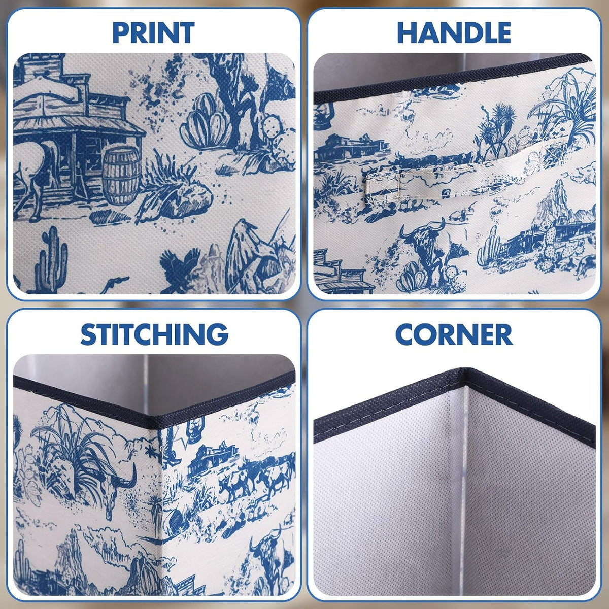 SiliFine 6 Pcs Blue Toile French Country Cube Storage Bins, 11 Inch