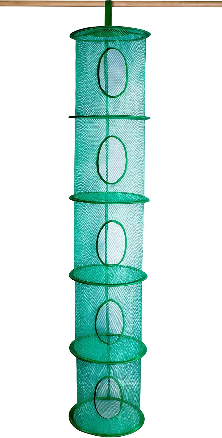 Handy Laundry 5-Shelf Storage Organizer - 12" X 59" - Hang in Your Children's Room or Closet - Fun Way to Organize Kids Toys or Store Gloves, Hats and Mittens - Attaches Easily to Any Rod (Green)
