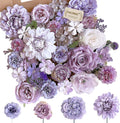 FACINOC Roses Artificial Flowers Purple Mix Silk Flower Dahlia Bulk Box Set