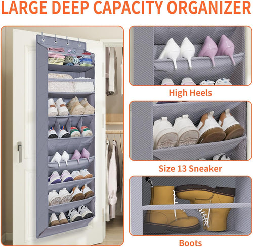 1 Pack Over The Door Shoe Organizer, 8 Shelves Hanging Shoe Organizers,