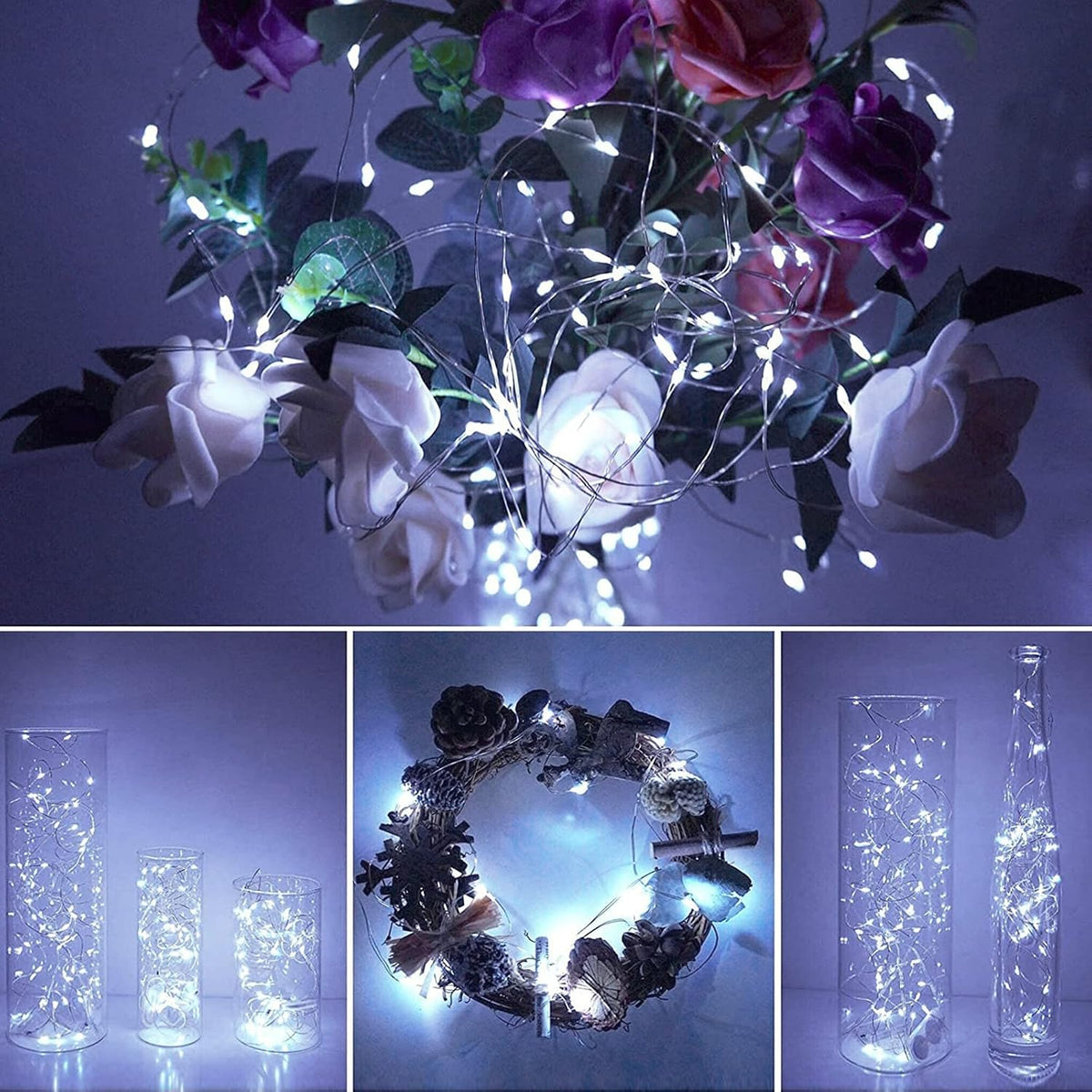 Ineximun 24 Pack LED Fairy Lights Battery Operated 7Ft 20Led Mini String Lights Waterproof Christmas Lights for Mason Jars Bedroom DIY Party Wedding Christmas Decor White