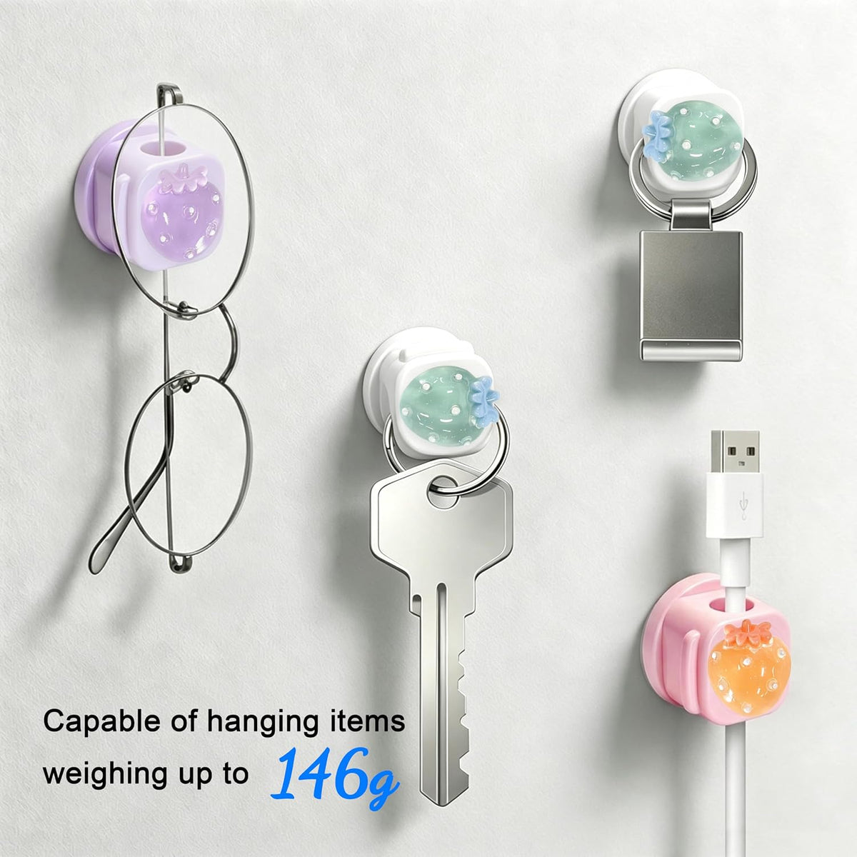 6Pack Magnetic Cable Clips,Night-Glowing Cord Holder,Strawberry