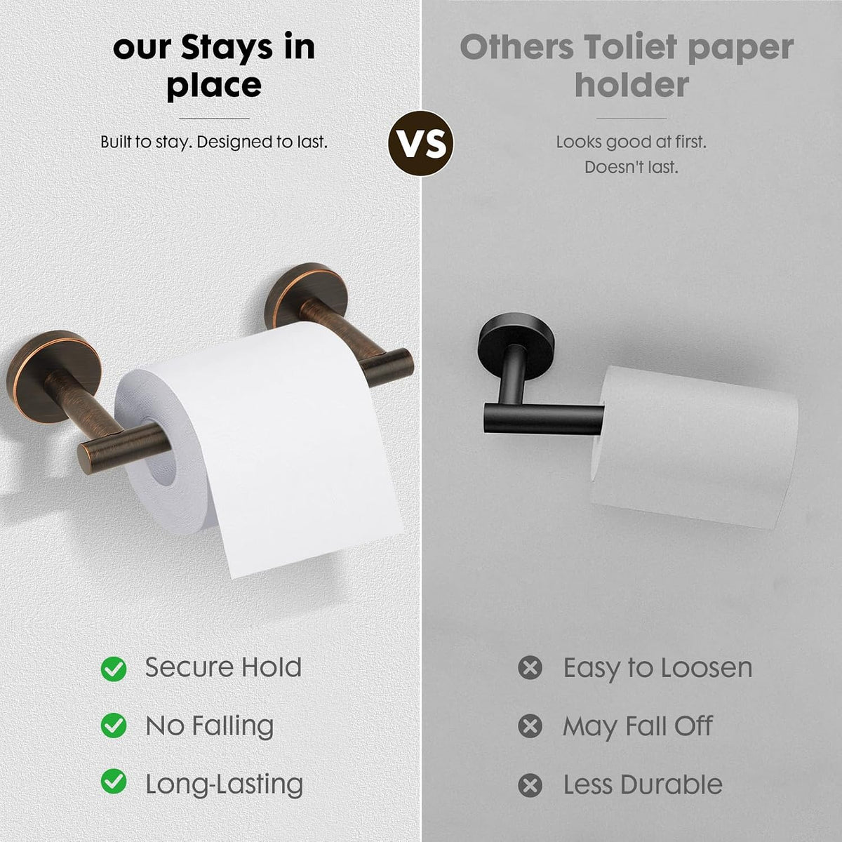 Oil Rubbed Bronze Toilet Paper Holder, Stainless Steel Towel Ring, Double Post Pivoting Toilet Paper Holder and Hand Towel Holder for Bathroom, Bathroom Hardware Accessories Set Brushed Bronze