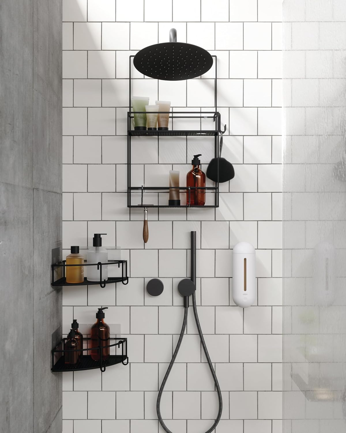 Umbra Cubiko Shower Caddy, Metal Corner Shelf with Adhesive, Black