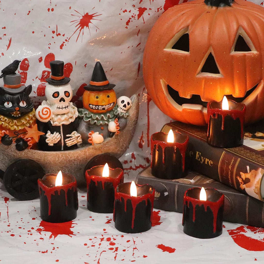Eldnacele Halloween Flameless Votive Candles Battery Operated with Timer