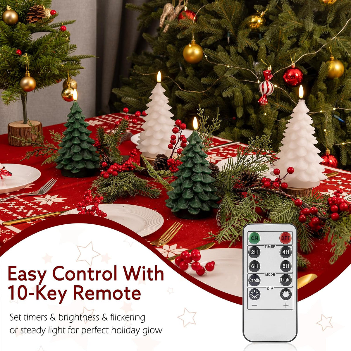 Christmas Tree Candles with Remote, Green Flameless Candle Battery Operated