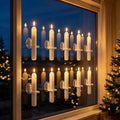 12 Flameless Led Taper Windows Candles with Sensor Dusk to Dawn & Ivory Striped Candlesticks with Suction Cups, Roman Column Christmas Window Candle Battery Operated for Home Decor