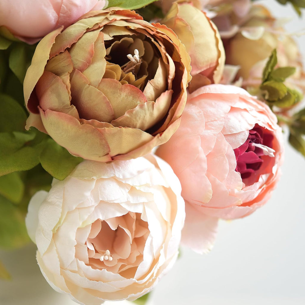 FiveSeasonStuff Mixed Pale Pink & Tawny Brown Artificial Peony Set of 2