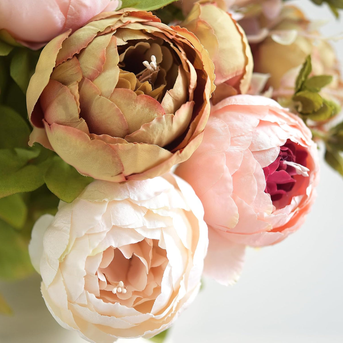 FiveSeasonStuff Mixed Pale Pink & Tawny Brown Artificial Peony Set of 2