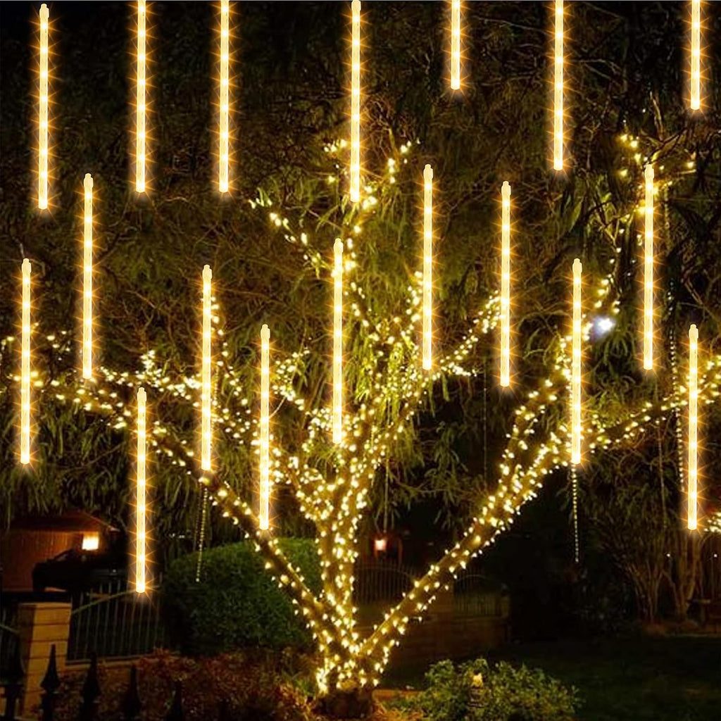 Dazzle Bright 1728 LED Christmas Light, Meteor Shower Rain Lights 11.8 Inch 48 Tubes, Waterproof Plug in Falling Rain Lights Decorations for Xmas Tree Yard Party (Warm White)