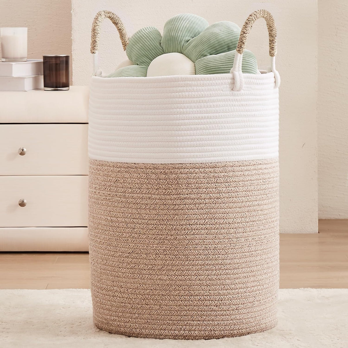 Cotton Rope Laundry Basket Large 80L Tall Woven Hamper