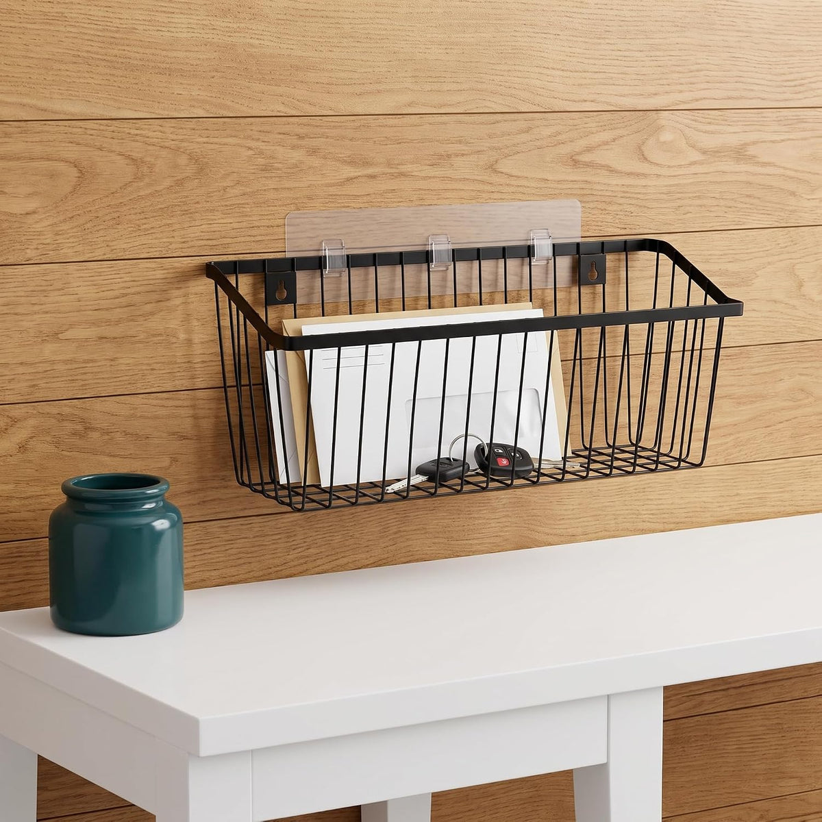 2 Set Cabinet Door Organizer, Adhesive Hanging Wall Storage Basket, Black