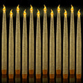 FURORA LIGHTING Gold Glitter LED Taper Candles, 12-Pack with 6/18 Timer