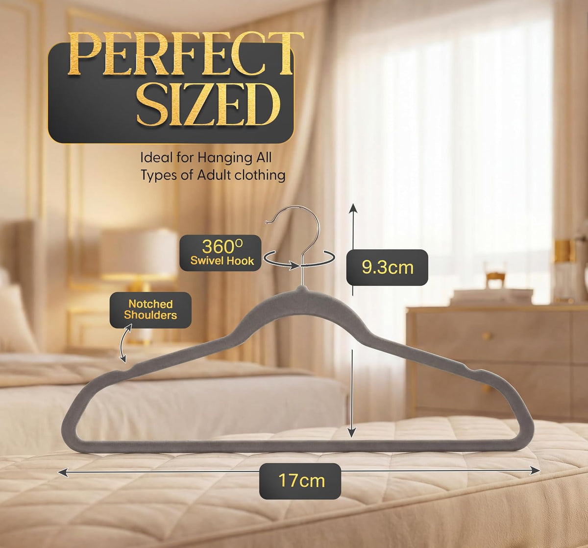 Beddora Velvet Hangers 50-Pack,Grey Non-Slip Slim Space-Saving Closet Organizer, Suit & Coat Hangers, Heavy-Duty, 360° Swivel Hook