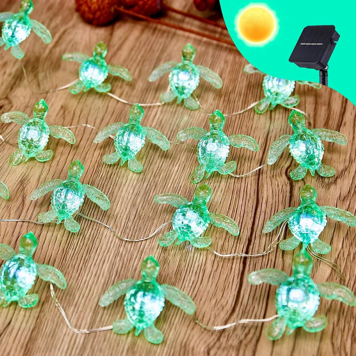 Solar Nautical String Lights, 40LED 14ft Waterproof Outdoor Fairy Lights, Sea Turtle Beach Ocean Decor for Patio Yard Balcony Garden Fence Window