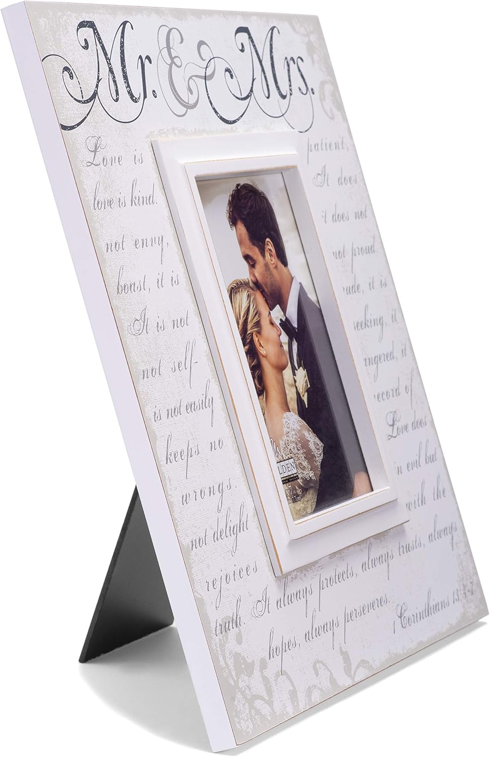 Malden International Designs Corinthians Verse Mr & Mrs Picture Frame, 5x7, Off White