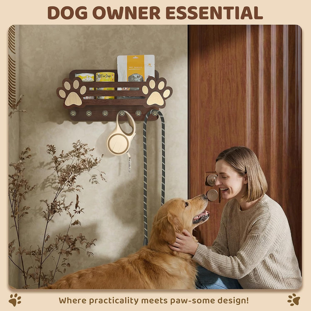 MTERSN Dog Leash Holder for Wall with Mail Holder for Pet Lovers,Dark Brown