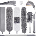 9PCS Dusters for Cleaning,Extendable Microfiber Duster with Extension Pole Up to 100'',Bendable Washable and Reusable Dusters Kit for Ceiling Fans, High Ceilings,Blinds,Furniture and Cars