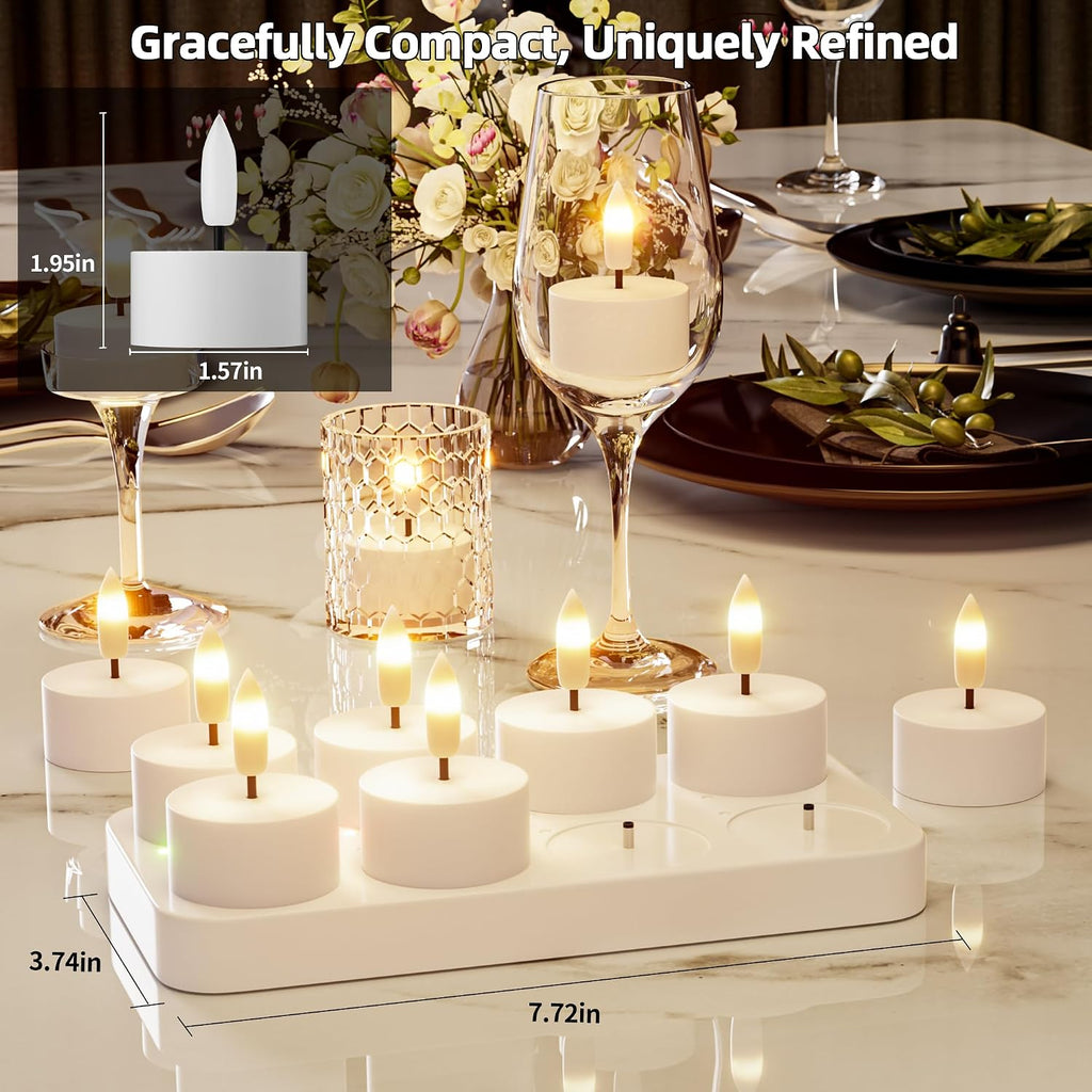 Rechargeable Flameless Tea Lights Candles with Charging Station Remote 8Pcs