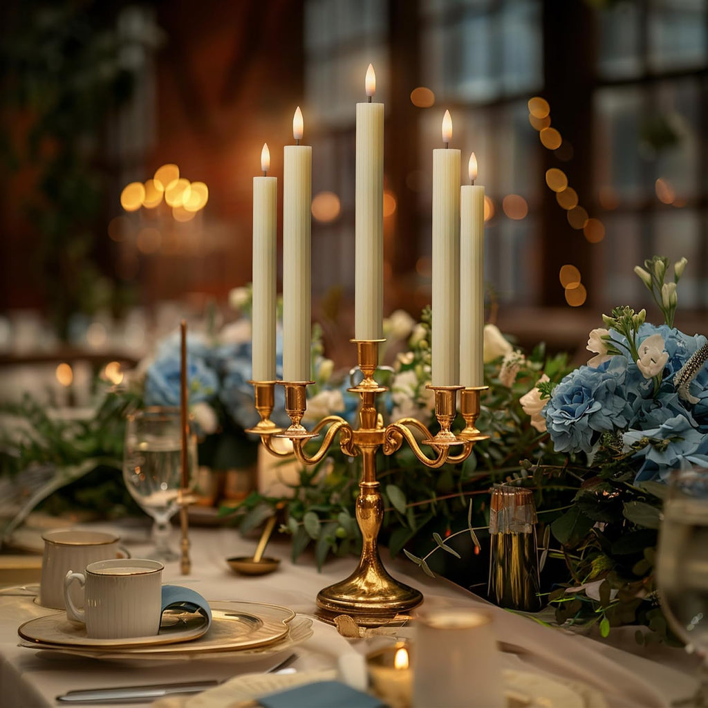 10" Fluted Ribbed LED Ivory Grooved Real Wax Taper Candles, Remote & 24h Timer Memory, On/Off Switch - Flameless Dimmable Battery Operated w/Flicker Mode, Home Wedding Decor (6 Pack)