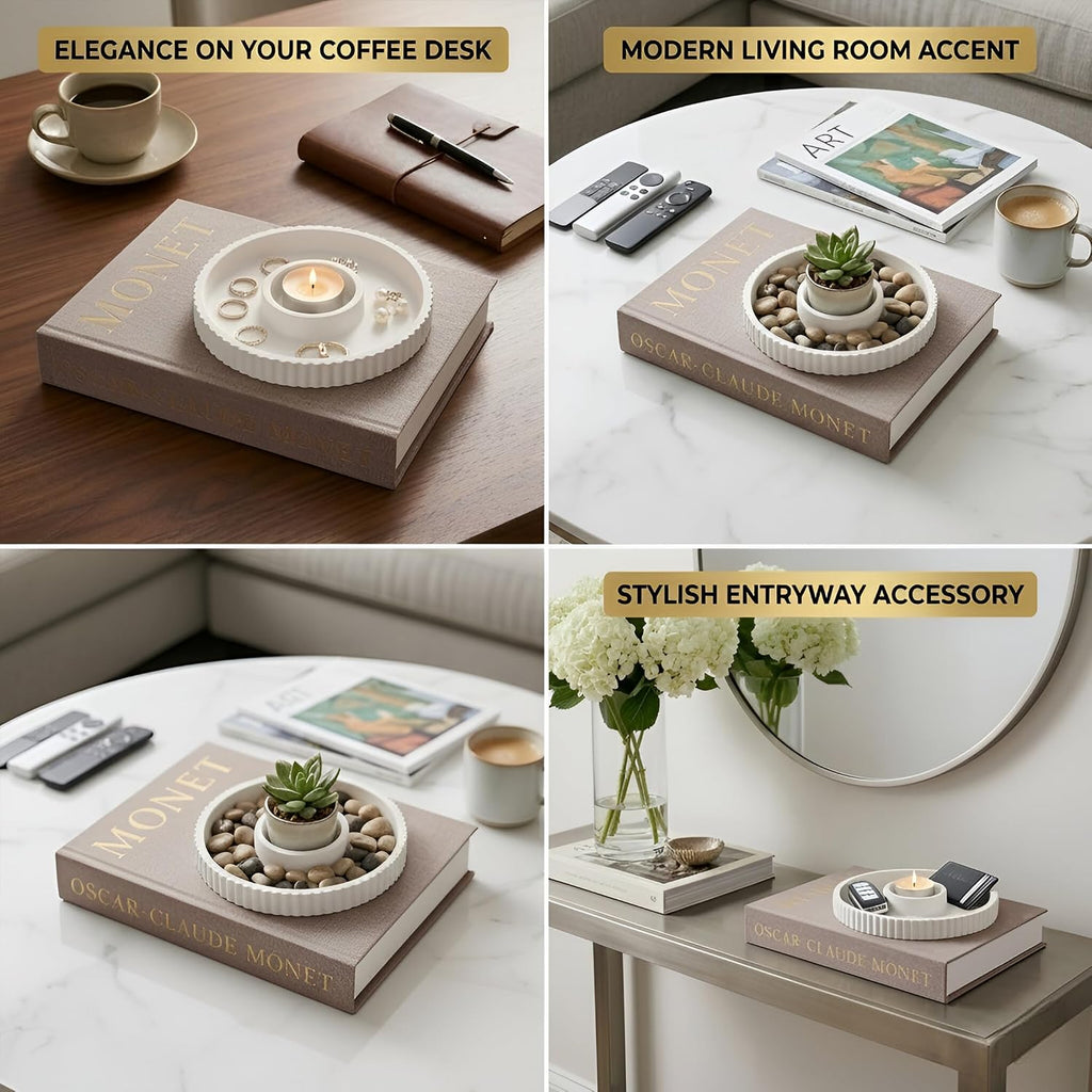 Decorative Book Set with Tray, Linen Coffee Table Books Decor