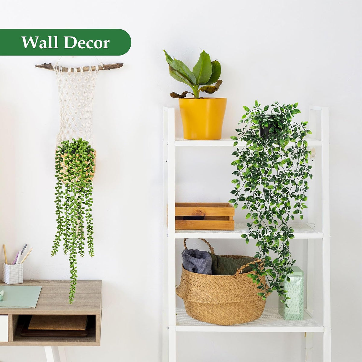 Der Rose 8Pcs Fake Plants Artificial Hanging Vines for Office Shelf Decor