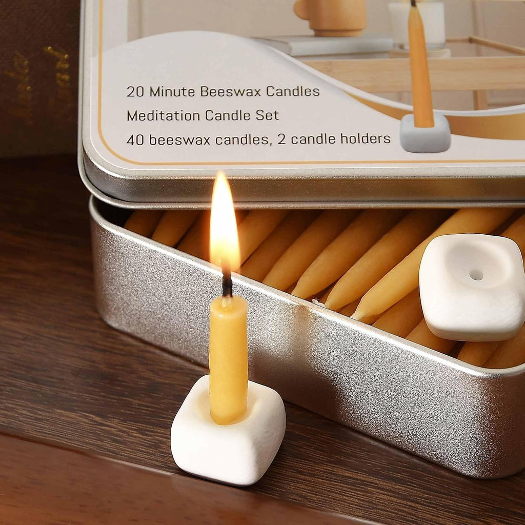 20 Minute Candles Set,2.6 Inch Beeswax Taper Meditation Candles 40Pcs