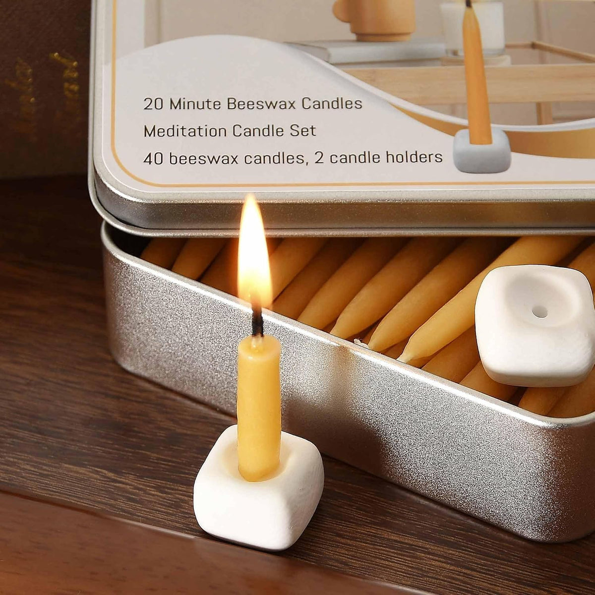 20 Minute Candles Set,2.6 Inch Beeswax Taper Meditation Candles 40Pcs