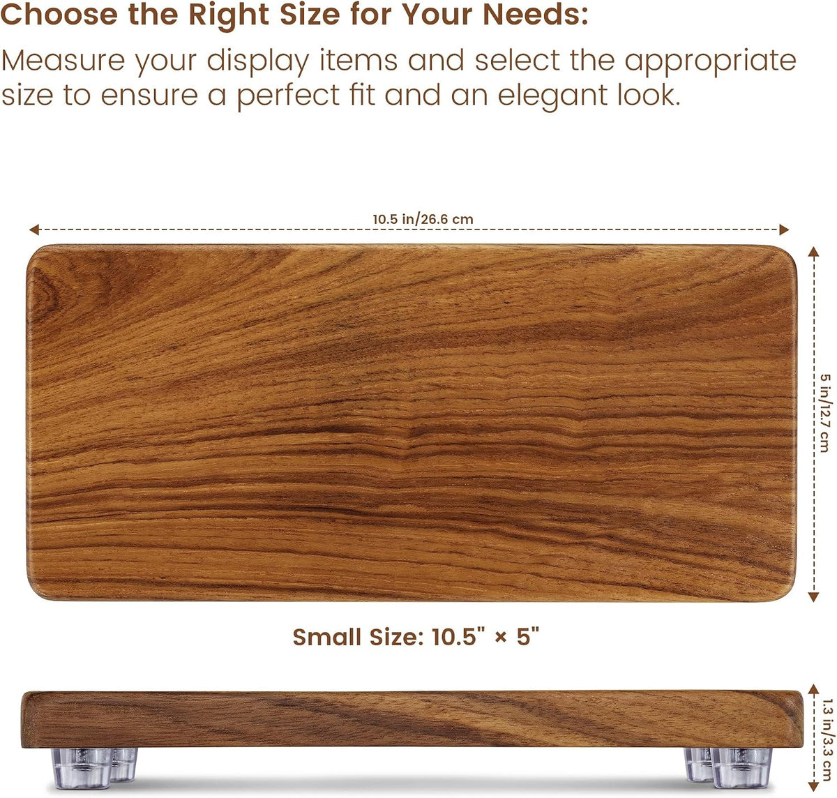 Solid Teak Wood Riser Tray, 10.5x5 inch Whole-Piece Teak Pedestal Stand, Vintage Rustic Bathroom Decor for Vanity Counter Sink, Candle Plant and Essential Oil Display, Brown M1