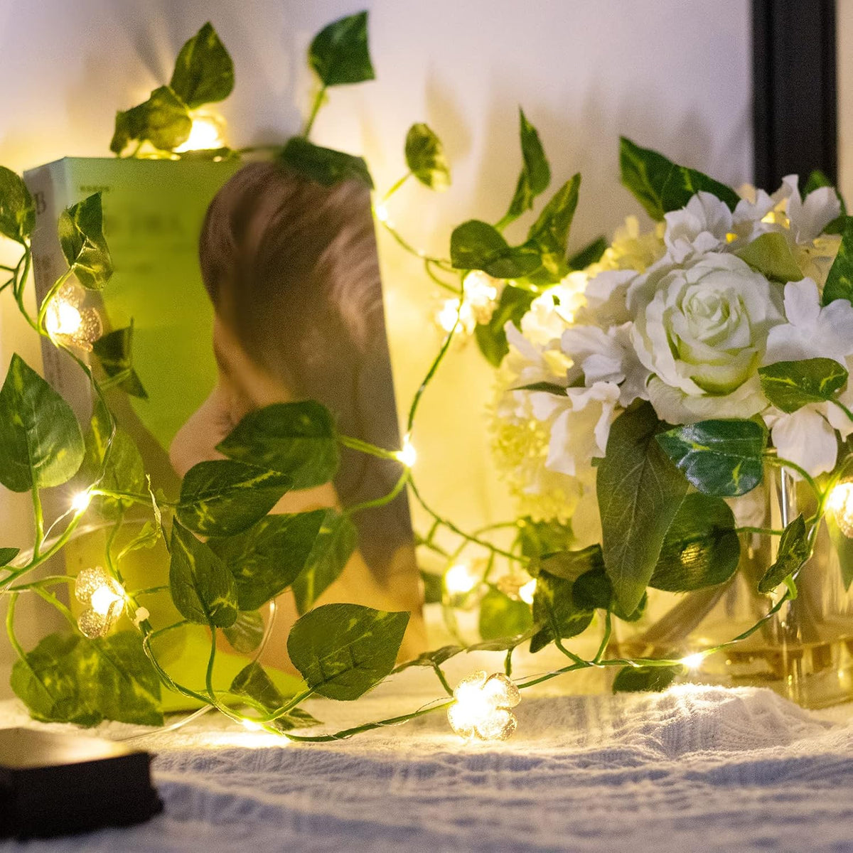Vigdur Leaf String Lights, 2 Pack 9.8FT Vine Fairy Lights Battery Operated