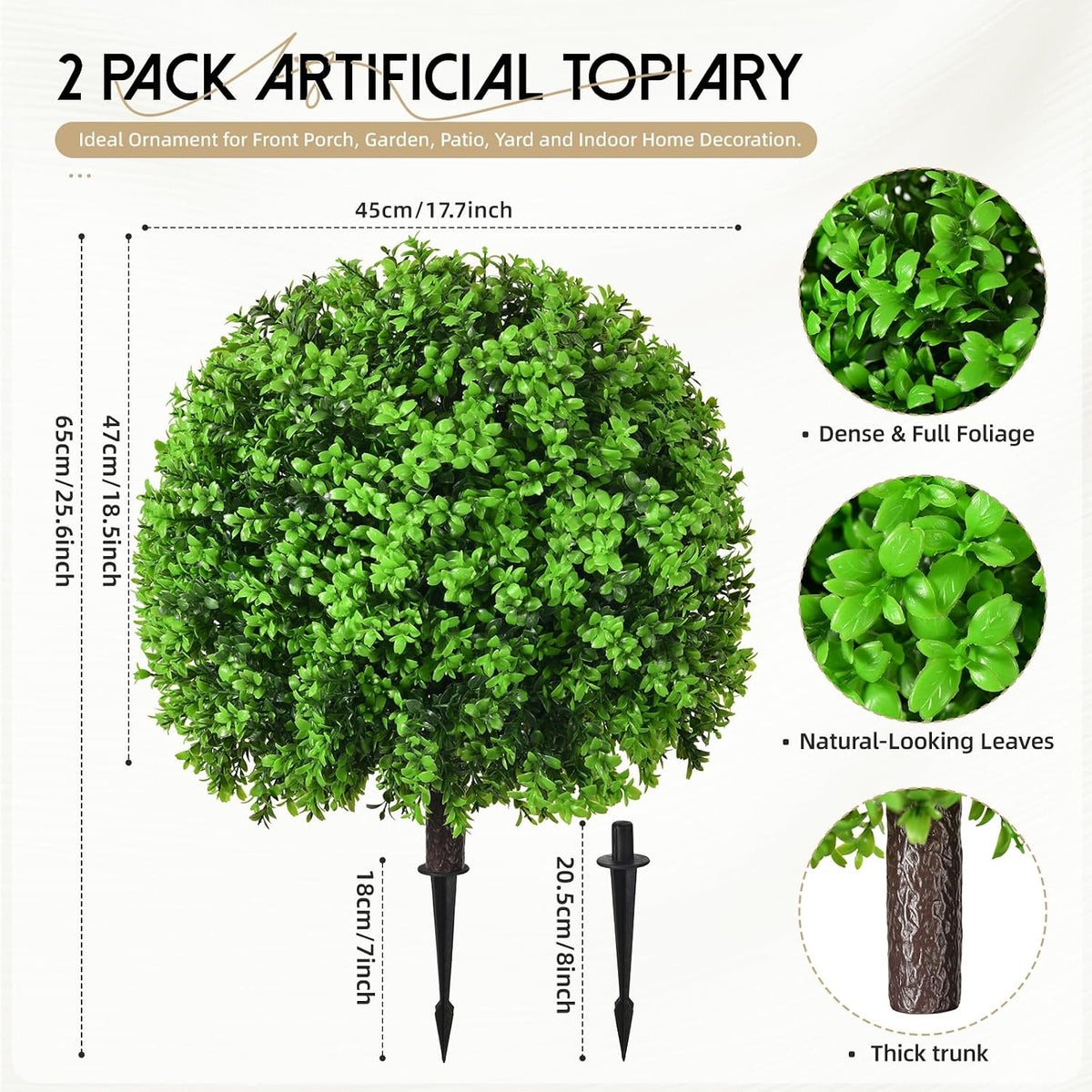 Artificial Topiary Ball Trees, Green-Boxwood, 2 Pack, 25.6 Inch